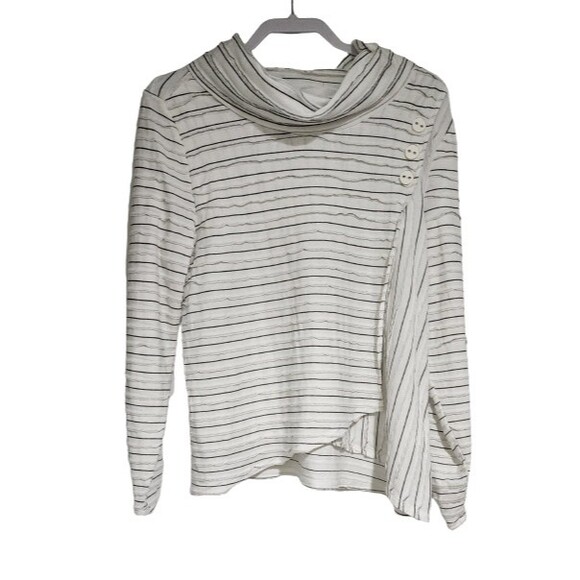 Habitat Tops - Habitat Clothes Womens Cotton Tiered Top M White Black Striped Cowl Neck Jersey